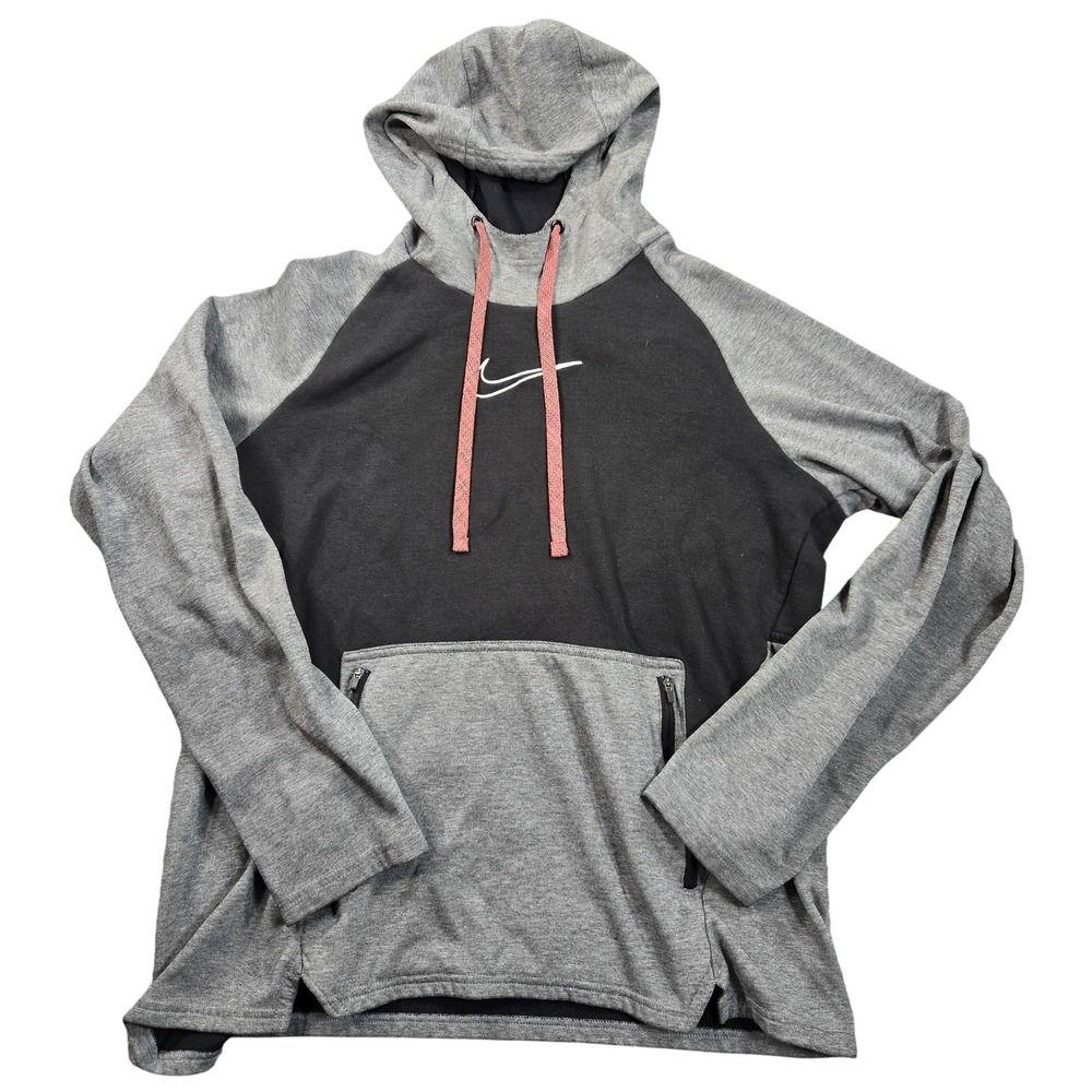 Nike Therma-FIT Hoodie Mens Large Gray Fleece Pullover Swoosh Logo DD2112-010